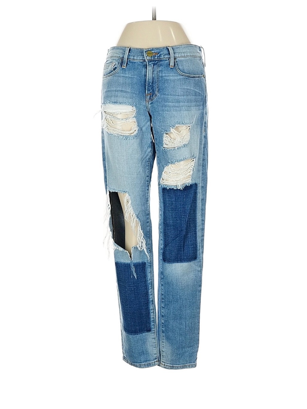 FRAME Women's Boyfriend Straight Medium Wash Blue Distressed Denim Jeans Size 24